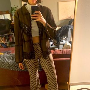 VINTAGE Brown Suede and Crochet Jacket